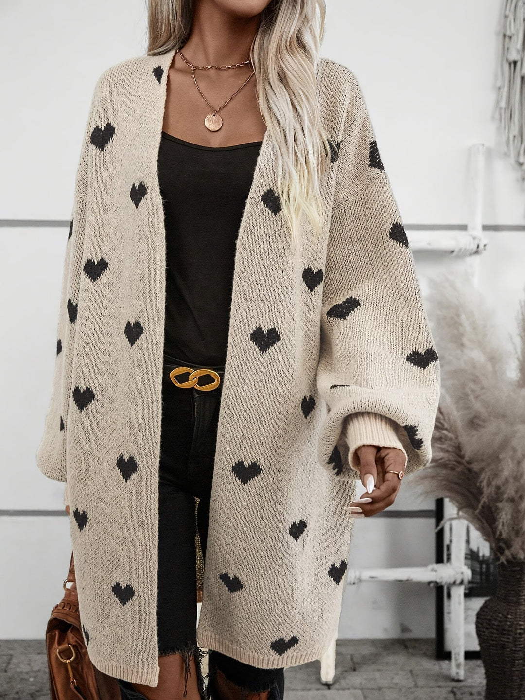 Damen Cardigan mit Herzmuster | Langarm