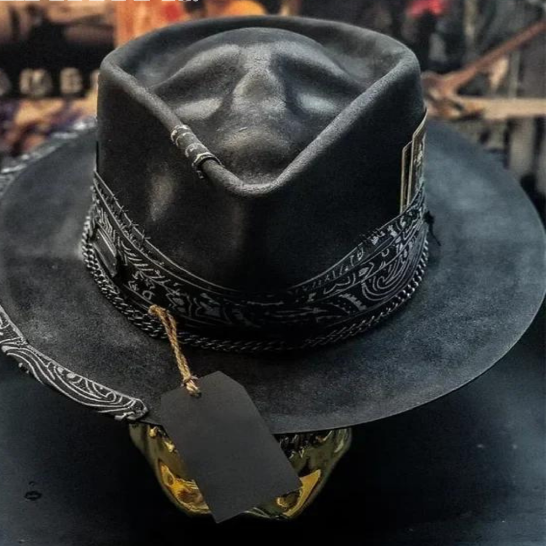 Schwarzer Vintage Hut Für Herren | Totenkopf