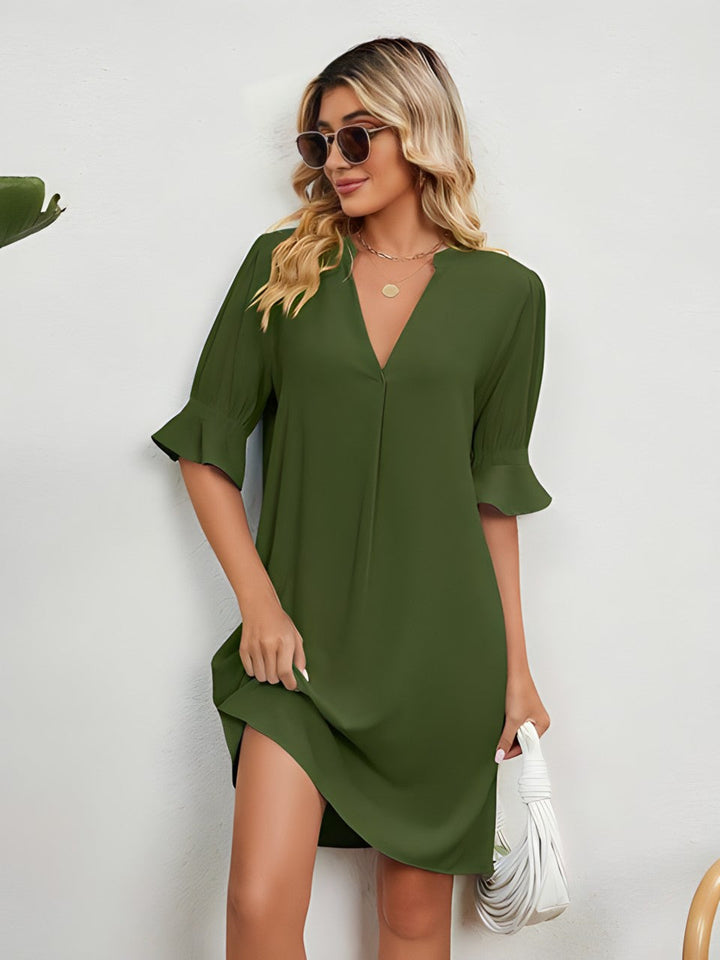 Freizeitkleid Mit V-ausschnitt Und 3/4-ärmeln Für Damen | Mini