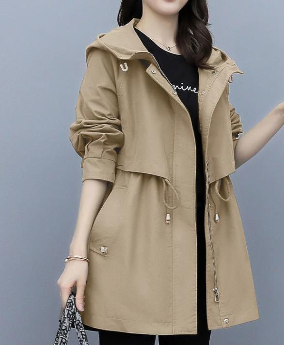 Langer Wasserdichter Trenchcoat für Damen | Mit Kapuze