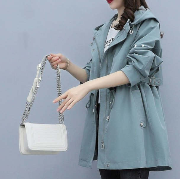 Langer Wasserdichter Trenchcoat für Damen | Mit Kapuze