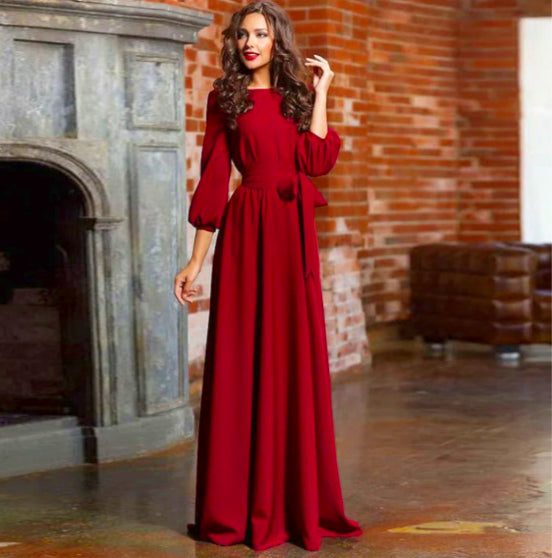 Stilvolles Langarm-Hochzeitsgastkleid für Damen | Maxi