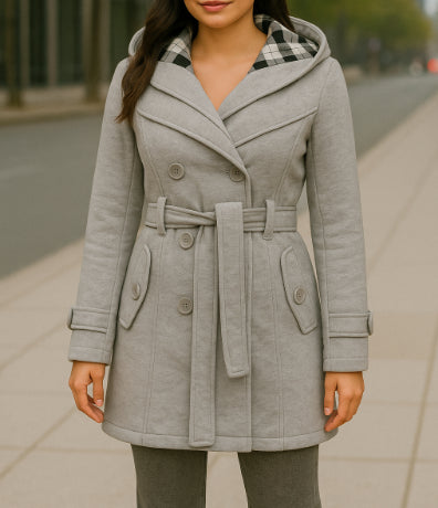 Damen Kapuzen Doppelreihiger Mantel | Gürtel