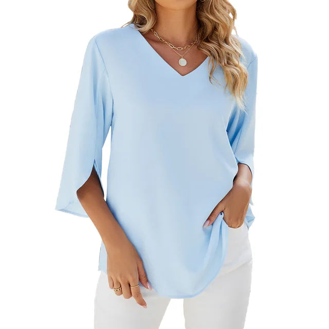 Damen 3/4 Ärmel V Ausschnitt Sommerbluse | Bequem