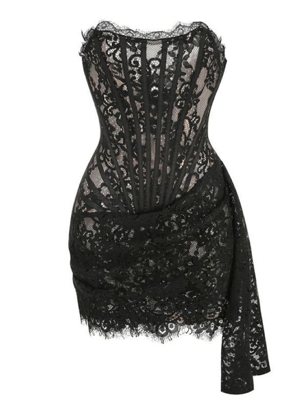 Trägerloses Korsett Spitzenkleid Für Damen | Mini