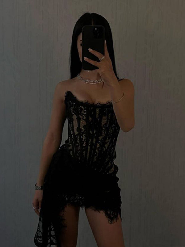 Trägerloses Korsett Spitzenkleid Für Damen | Mini