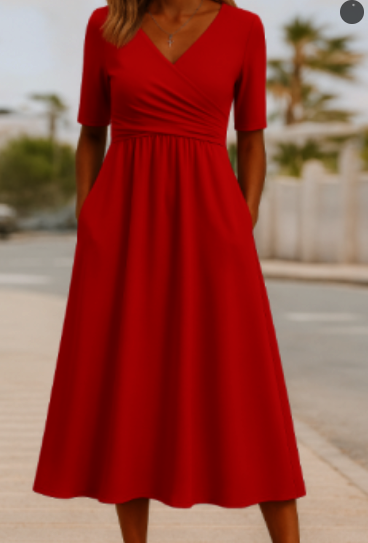 Sommerkleid Mit V Ausschnitt Und Wickeldesign Für Damen | Midi
