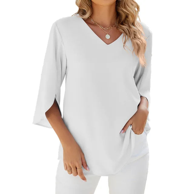Damen 3/4 Ärmel V Ausschnitt Sommerbluse | Bequem