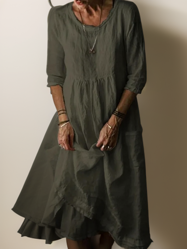 Lässiges Sommerkleid Mit Rundhalsausschnitt Für Damen | Midi
