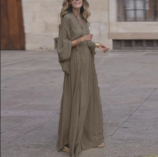 Gemustertes V Ausschnitt Kleid Für Damen | Maxi