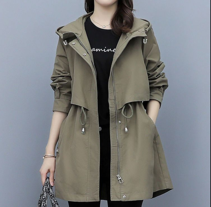 Langer Wasserdichter Trenchcoat für Damen | Mit Kapuze