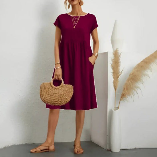 Elegantes Sommerkleid Mit Kurzen Ärmeln Für Damen | Midi