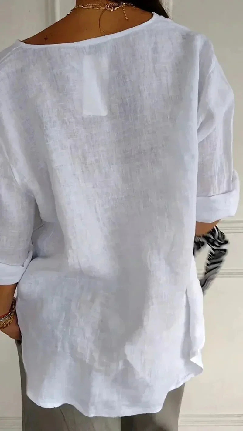 Damen Minimalistisch Button Down Hemd | Weiß und Beige