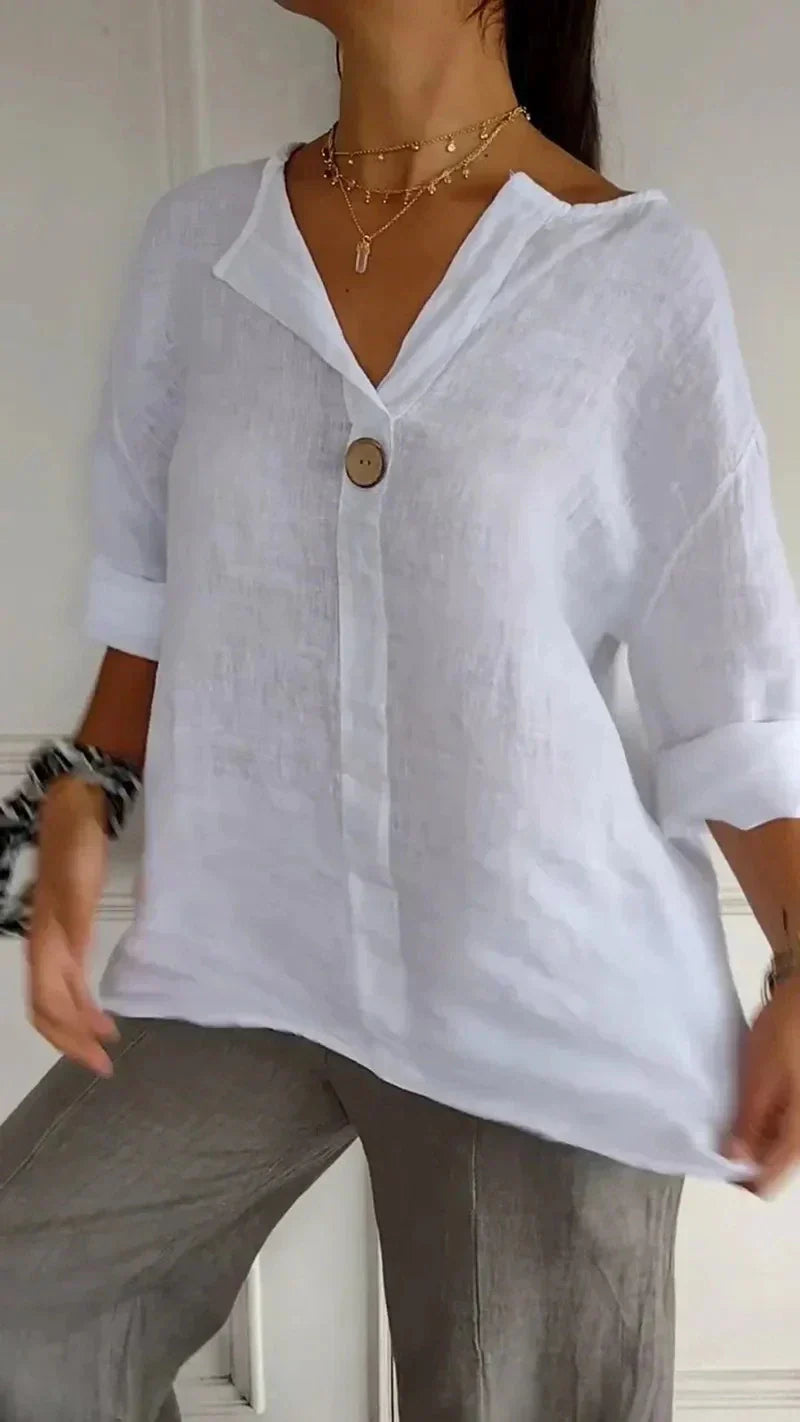 Damen Minimalistisch Button Down Hemd | Weiß und Beige