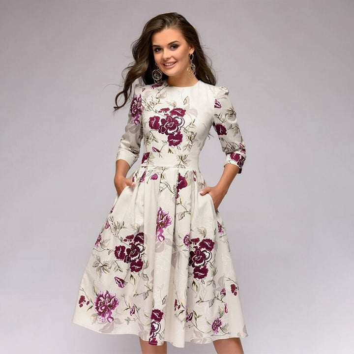 Bedrucktes, Schickes Plisseekleid Für Damen | Midi